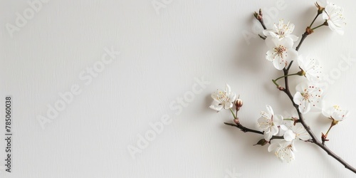Elegant Cherry Blossom Twig on Minimalist White Background