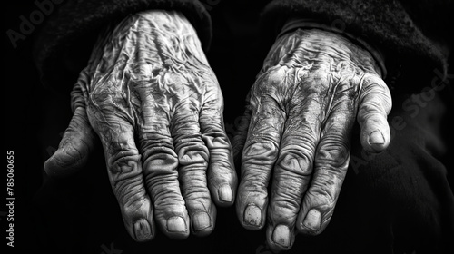 Hands of elderly person with senile dementia photo