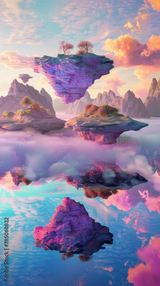 3D abstract landscape of floating islands
