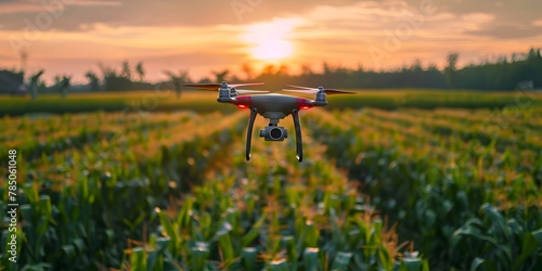 Drone Capturing the Panorama of Sustainable Cornfield at Sunset with Scenic Countryside Landscape