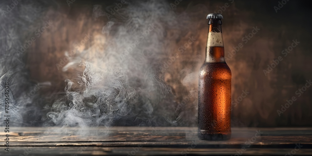 Boutique Beer Bottle Emitting Aromatic Smoke Complementing the Unique Craft Brew Flavors in a Rustic Moody Setting Boutique Beer Bottle Emitting Aromatic Smoke Complementing the Unique Craft Brew Flavors in a Rustic Moody Setting