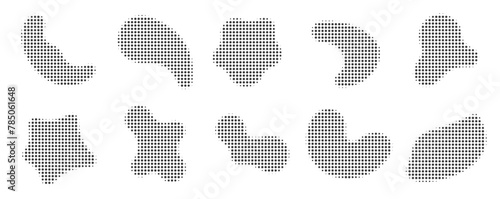 Liquid shape with dotted halftones gradient texture. Abstract templates for retro or modern design. Vector illustration on transparent background.