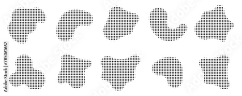 Liquid shape with dotted halftones gradient texture. Abstract templates for retro or modern design. Vector illustration on transparent background.