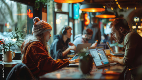 A woman at a table with a laptop, enjoying leisure time