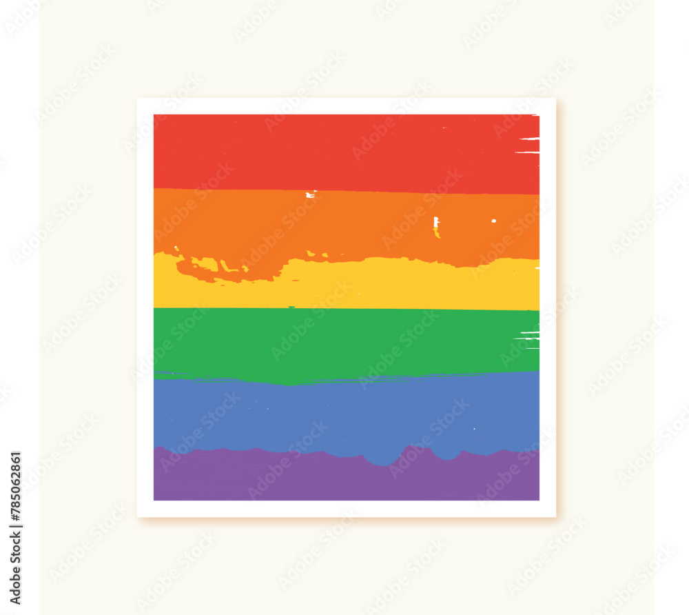 pride month lgbeq lesbian, gay, bisexual, transgender and queer, cream, color, background banner or post design with rainbow, watercolor, brush, stroke, square, box, frame, grunge, vector illustration