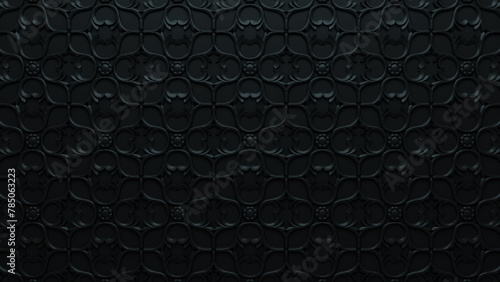 Black Rococo Pattern Background.