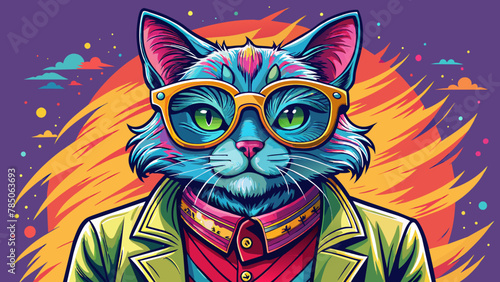 Cartoon Cat cool with Eye glasses