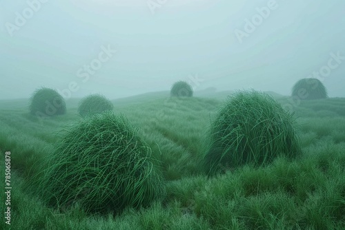 a green field of grass, in the style of surrealist and dreamlike visuals
