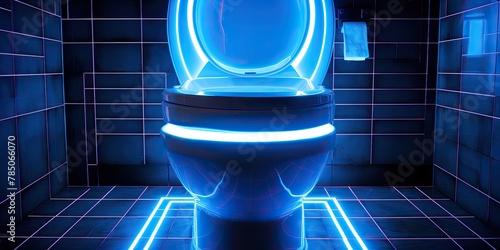 Neon-lit modern toilet, showcasing innovative lighting design for a unique ambiance.