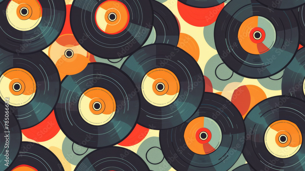 Seamless pattern background of Retro Vinyl Records featuring vintage ...