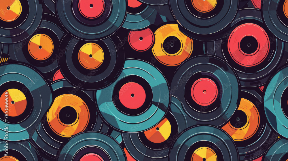 Seamless pattern background of Retro Vinyl Records featuring vintage ...