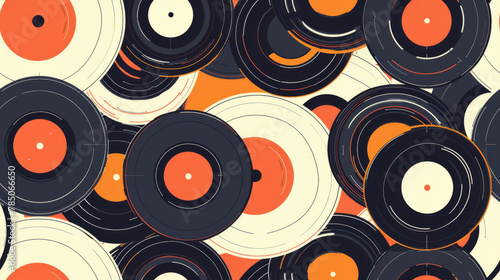 Seamless pattern background of Retro Vinyl Records featuring vintage vinyl records capturing the nostalgia and timeless appeal of classic vinyl records and the golden age of analog music