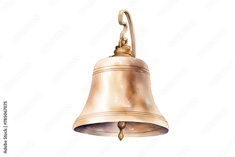 Watercolor golden bell isolated on white background. Hand drawn illustration. Watercolor golden bell isolated on white background. Hand drawn illustration.