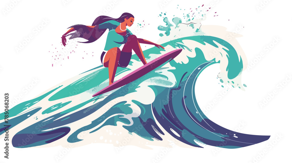 Business woman surfing on surfboard. Successful 