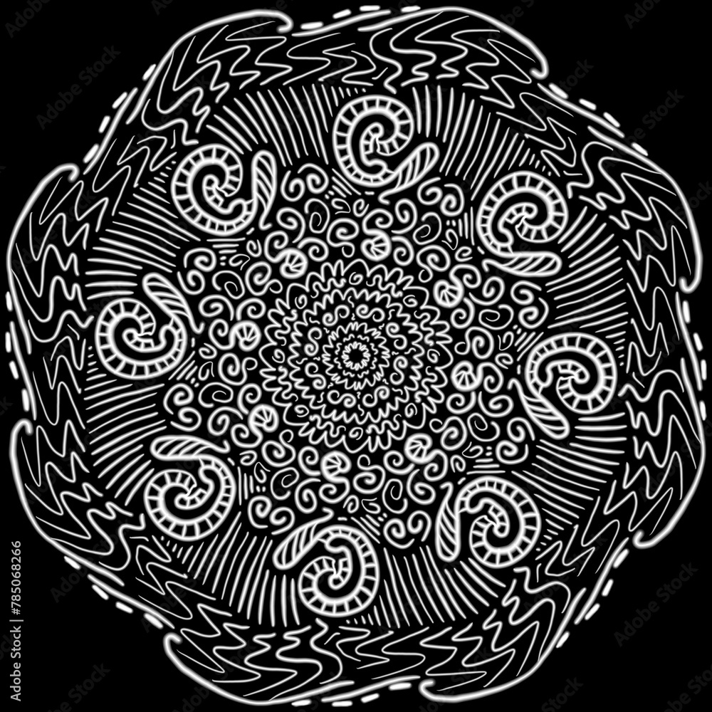 Fototapeta premium Mandala hand drawn ornament texture black and white