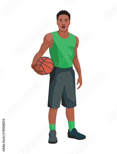 Figure of an African basketball player in a green jersey who stands with the ball straight © ivnas