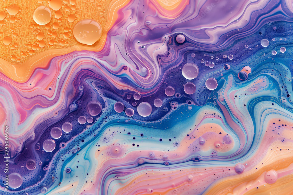 Colorful liquid painting with bubbles abstract wallpaper background