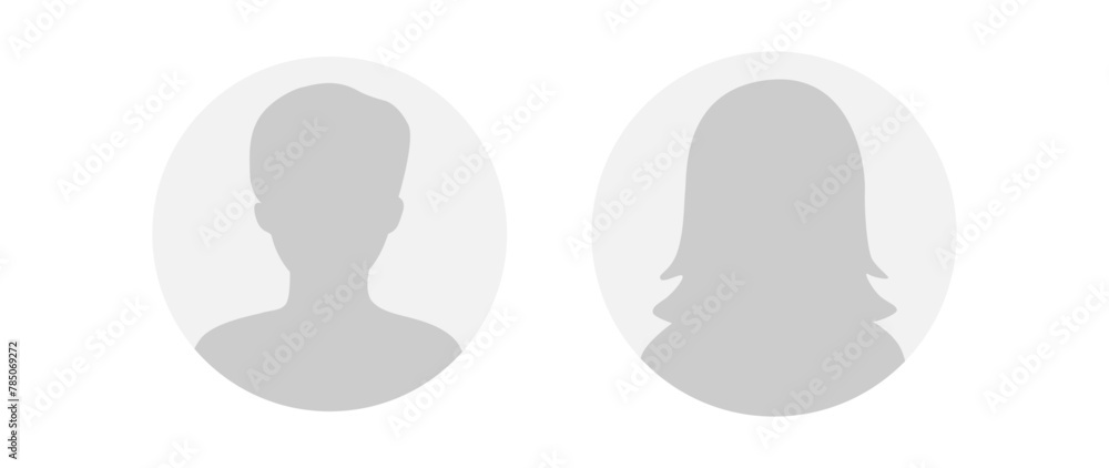 Vector flat illustration in grayscale. Round icons of man and woman. Avatar, user profile, person icon, profile picture. Suitable for social media profiles, icons, screensavers and as a template. Vector flat illustration in grayscale. Round icons of man and woman. Avatar, user profile, person icon, profile picture. Suitable for social media profiles, icons, screensavers and as a template.