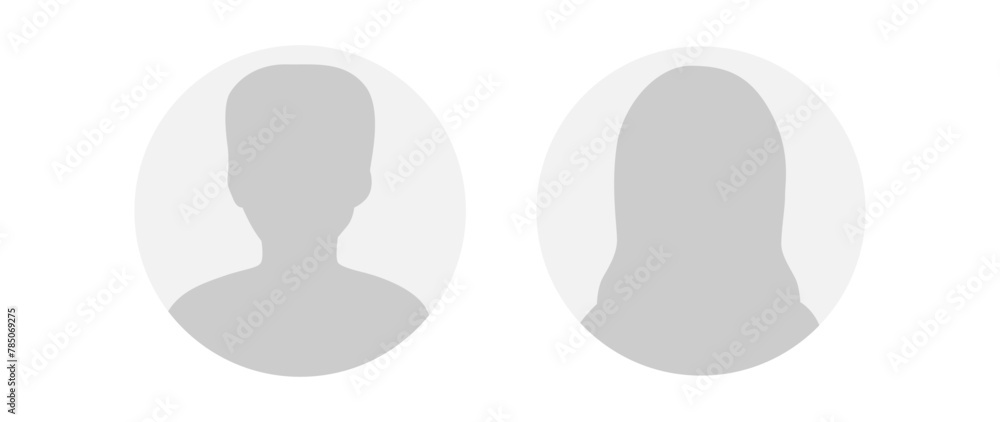 Vector flat illustration in grayscale. Round icons of man and woman. Avatar, user profile, person icon, profile picture. Suitable for social media profiles, icons, screensavers and as a template. Vector flat illustration in grayscale. Round icons of man and woman. Avatar, user profile, person icon, profile picture. Suitable for social media profiles, icons, screensavers and as a template.
