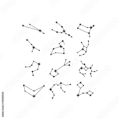 Astrology constellations set isolated on white. Zodiac sign elements