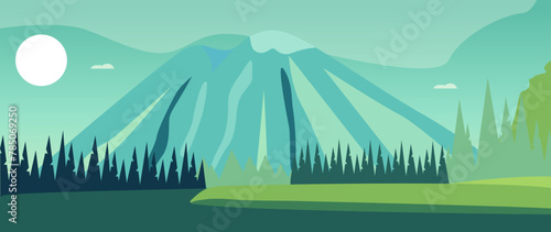 Vector illustration. Beautiful mountain nature. Travel and leisure concepts. A wonderful view of the mountains and forests. Perfect image for screensaver  cover  card  invitation and business card.