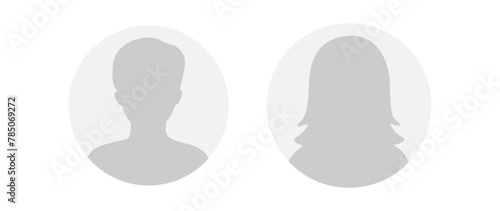 Vector flat illustration in grayscale. Round icons of man and woman. Avatar, user profile, person icon, profile picture. Suitable for social media profiles, icons, screensavers and as a template.