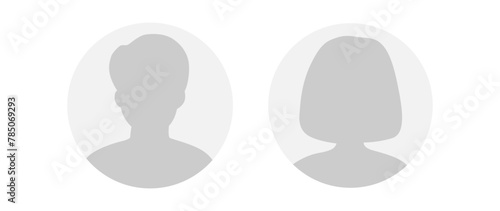 Vector flat illustration in grayscale. Round icons of man and woman. Avatar, user profile, person icon, profile picture. Suitable for social media profiles, icons, screensavers and as a template.