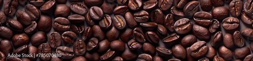 wallpaper of coffee beans  seamless pattern. Numerous brown  perfectly shaped and detailed coffee beans arranged in neat rows.