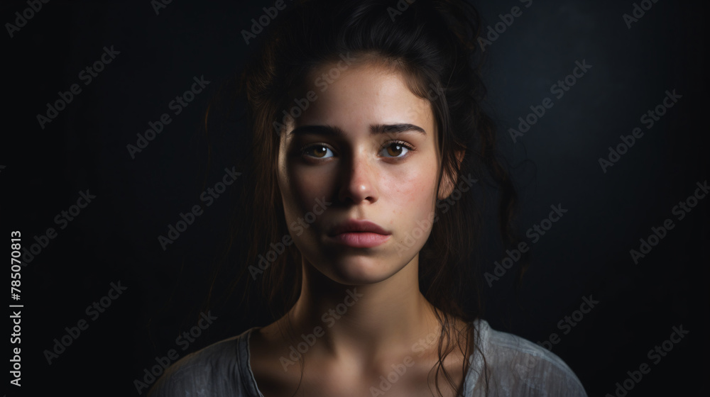 Respect on the face of a young woman standing against an isolated background.