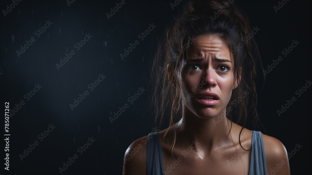 Regret on the face of a young woman standing against an isolated background Regret on the face of a young woman standing against an isolated background