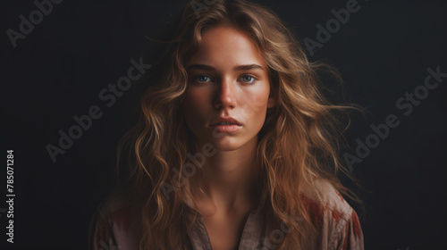 Restlessness on the face of a young woman standing over an isolated background.