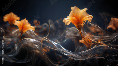 Vibrant Abstract Floral Design on Dark Background - Surreal Artistic Concept with a Touch of Fantasy