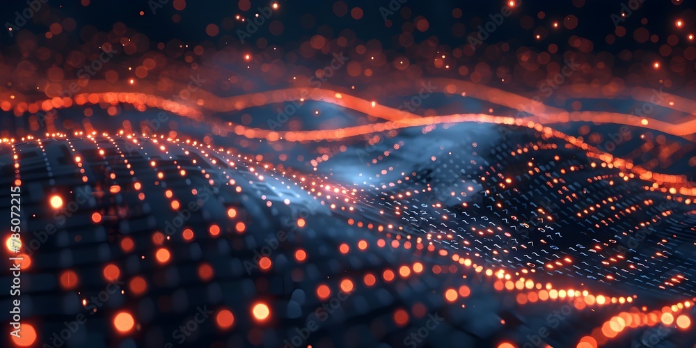 Obraz premium Flowing Streams of Luminous Digital Code on a Dark Futuristic Background Depicting Data Movement and High Tech Connectivity