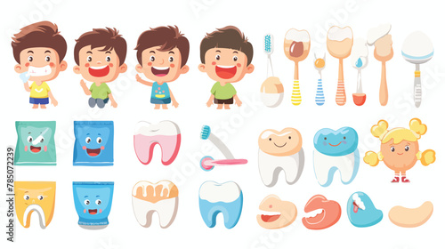 Children teeth care and hygiene cartoon flat vector 