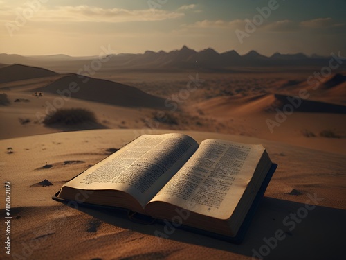 bible on desert photo