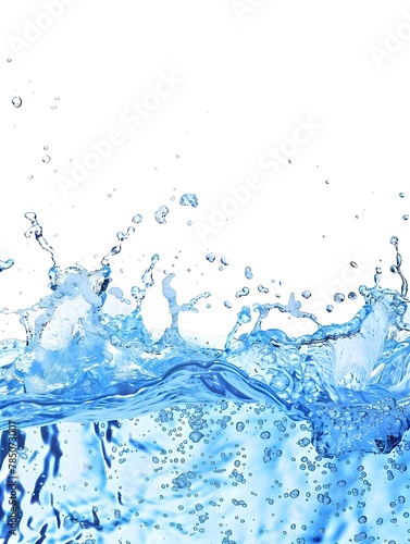 Splashing blue water waves on white background