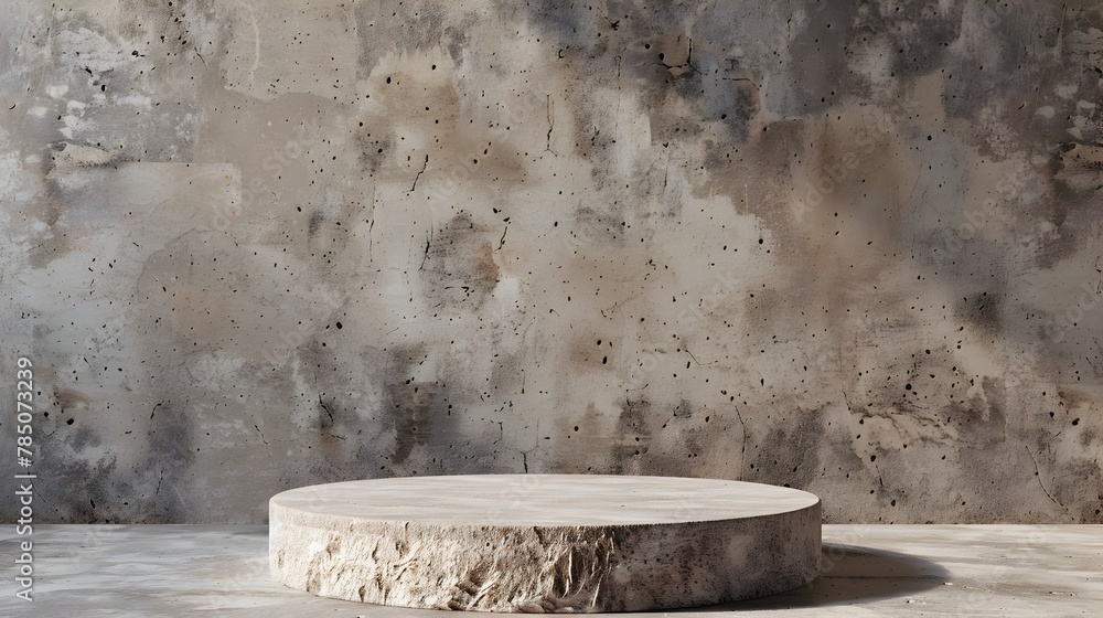 Abstract Stone Podium Against Textured Wall for Product Display Abstract Stone Podium Against Textured Wall for Product Display