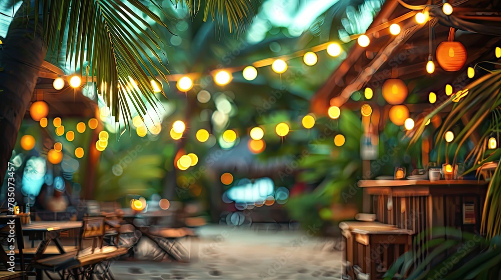 Background Attend a gl beach party with a backdrop of the sparkling ocean and swaying palm trees. - obrazy, fototapety, plakaty 