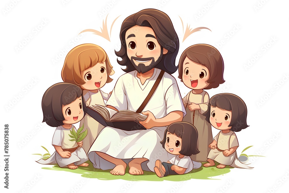 Cartoon vector illustration of Jesus Christ with his family on white background Cartoon vector illustration of Jesus Christ with his family on white background