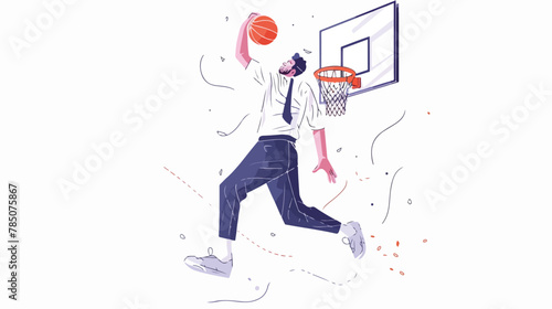 Focused businessman performing basketball hoop slam du