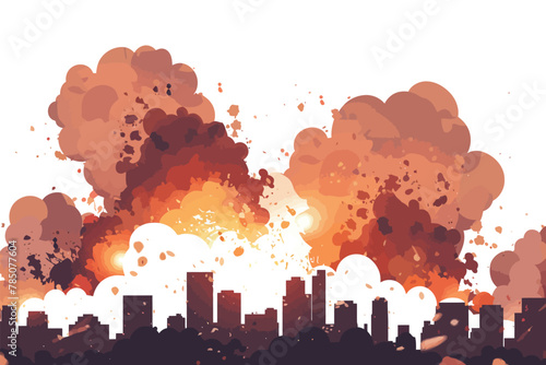 explosions over city isolated vector style