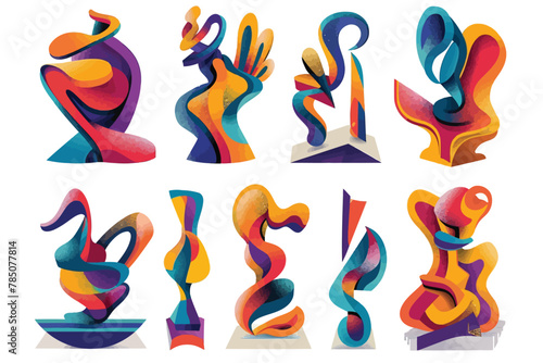 modern abstract decor sculpture set isolated vector style