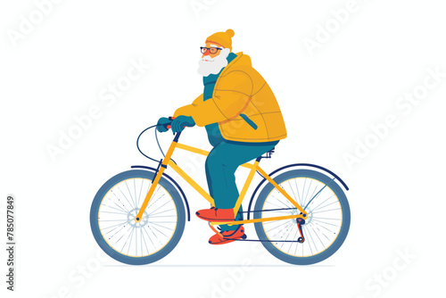 old man staying with bycicle isolated vector style