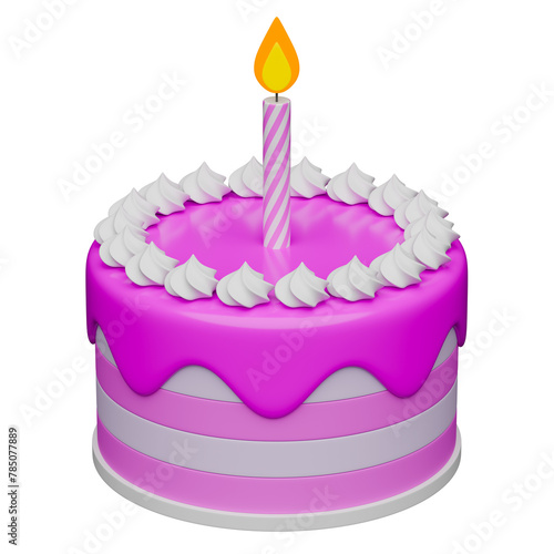 Birthday cake with a single lit candle