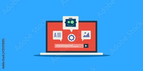 Creating digital content with artificial intelligence technology using prompt message, vector illustration. concept