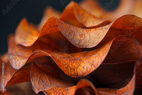 A macro image of a leaf of dried tea  the folds and color variations holding the essence of its flav