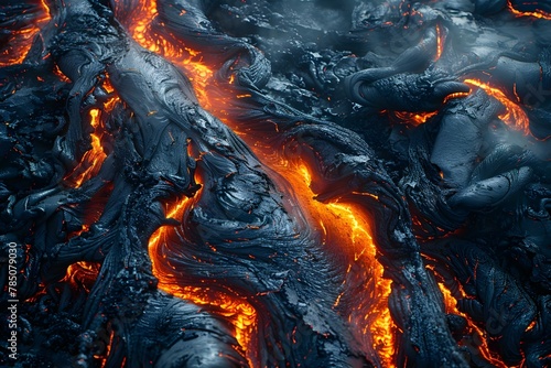 Fiery Lava Flow Patterns: A Molten Symphony. Concept Volcanic Eruptions, Geothermal Dynamics, Earth's Geological Activity