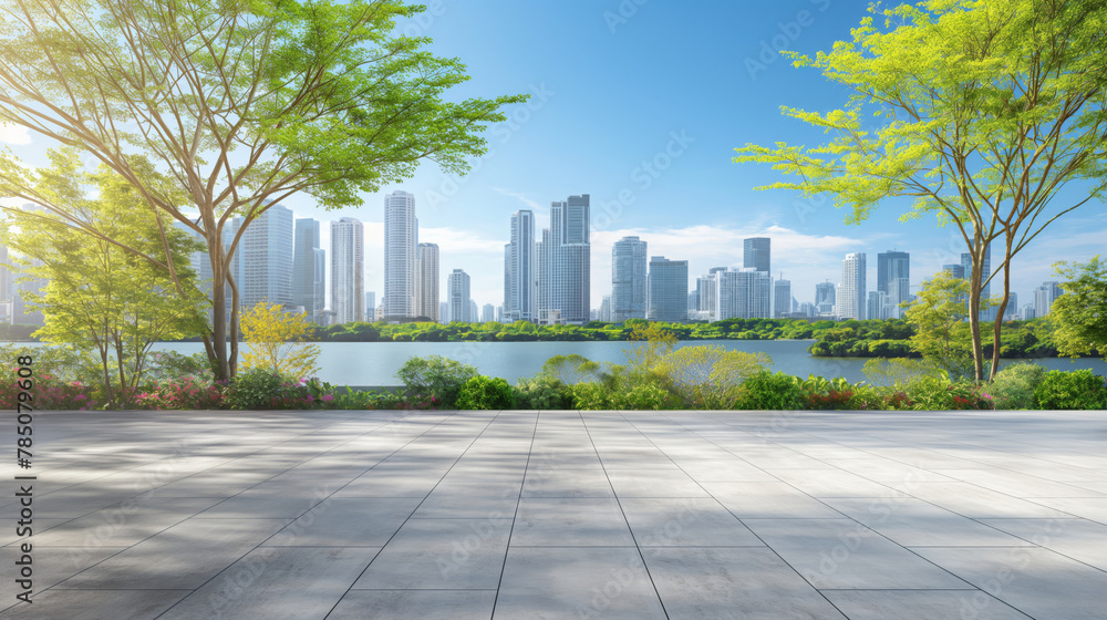 Urban oasis: city park with skyline view