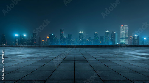 Modern city night skyline from urban esplanade