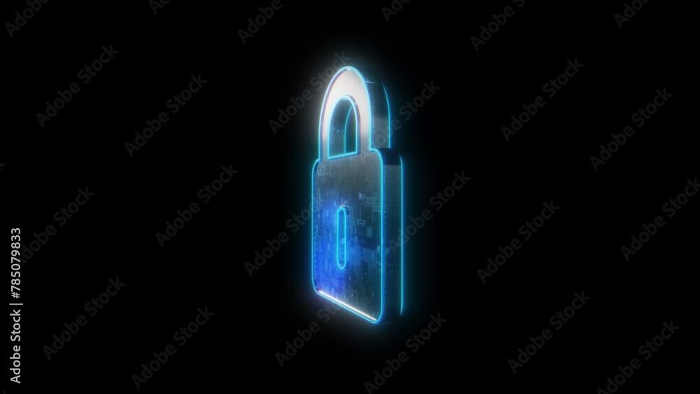 Digital lock hologram icon on black background. Seamless loop design element Digital lock hologram icon on black background. Seamless loop design element
